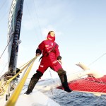 Thomas Coville and the trimaran Sodebo during a sea trial between La Trinite Sur Mer to Brest.Sail number : 34LOA : 31 m 97Beam : 16 m 55Water draught : 2 m 50Mast : 35 mDisplacement : 12 TSail. copyright : Christophe Launay