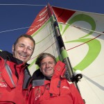 A bord du trimaran "ACTUAL" , Yves Le Blevec (FRA) skipper et Kito de Pavant (FRA) co-skipper pour la Transat Jacques Vabre 2013.